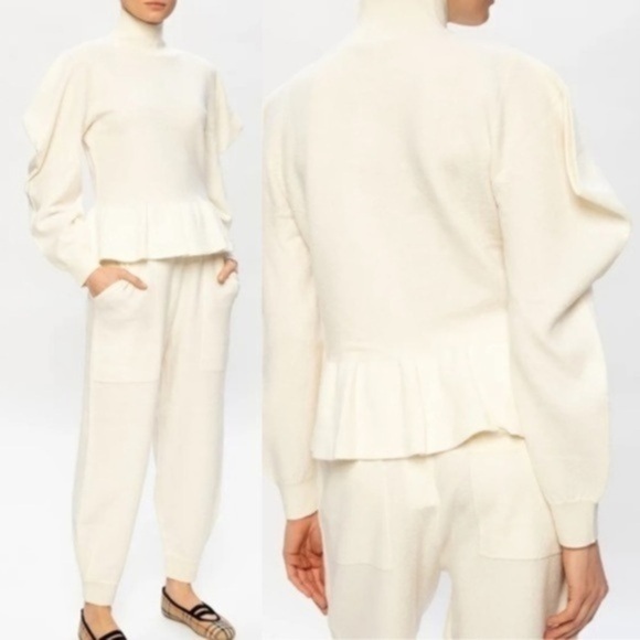 ULLA JOHNSON ROSA WOOL TURTLENECK STRUCTURED PEPLUM IVORY SWEATER PETITE - Picture 1 of 16